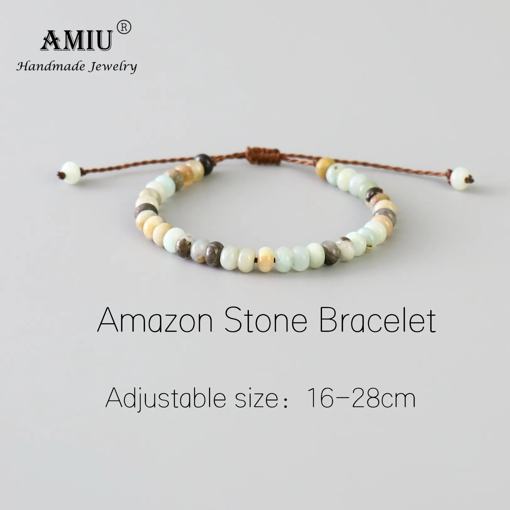 AMIU ручной работы Для Мужчин's Натуральный камень браслет из бисера Amazon stone бусины воск браслет из нитей