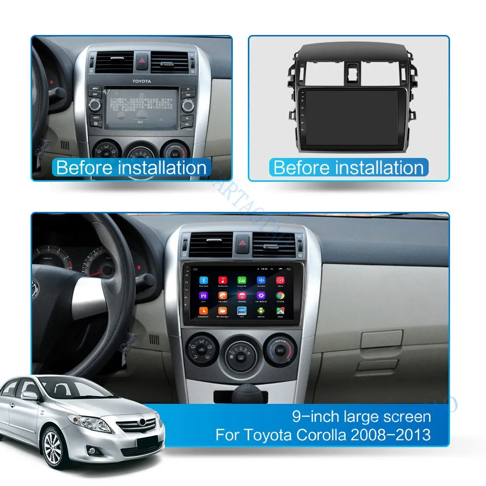 2 din Android 8.1GO для Toyota Corolla E140/150 2006 2013 автомобильный мультимедийный плеер с видео