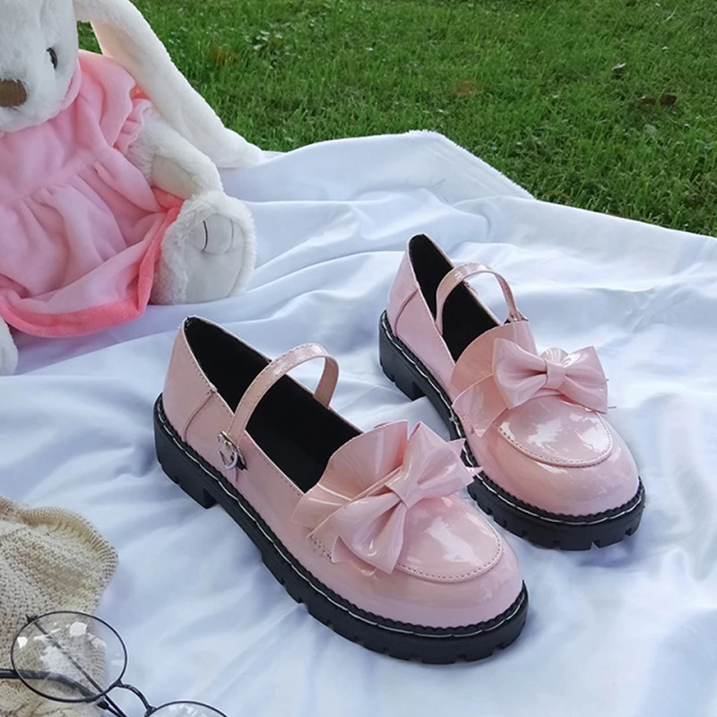 Kawaii/обувь в стиле Лолиты для девочек; удобная обувь из искусственной кожи на низком каблуке с круглым носком и бантом; вечерние туфли; JK; Женская обувь в стиле Лолиты для костюмированной вечеринки