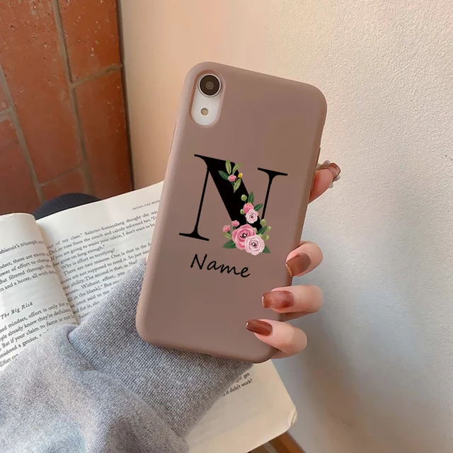 Flowers Diy For iphone 11 12 13 Pro Mini Phone Case Custom Capital Letters Name For X XS Max XR 7 8 Plus SE New Silicone Cover skin diy name