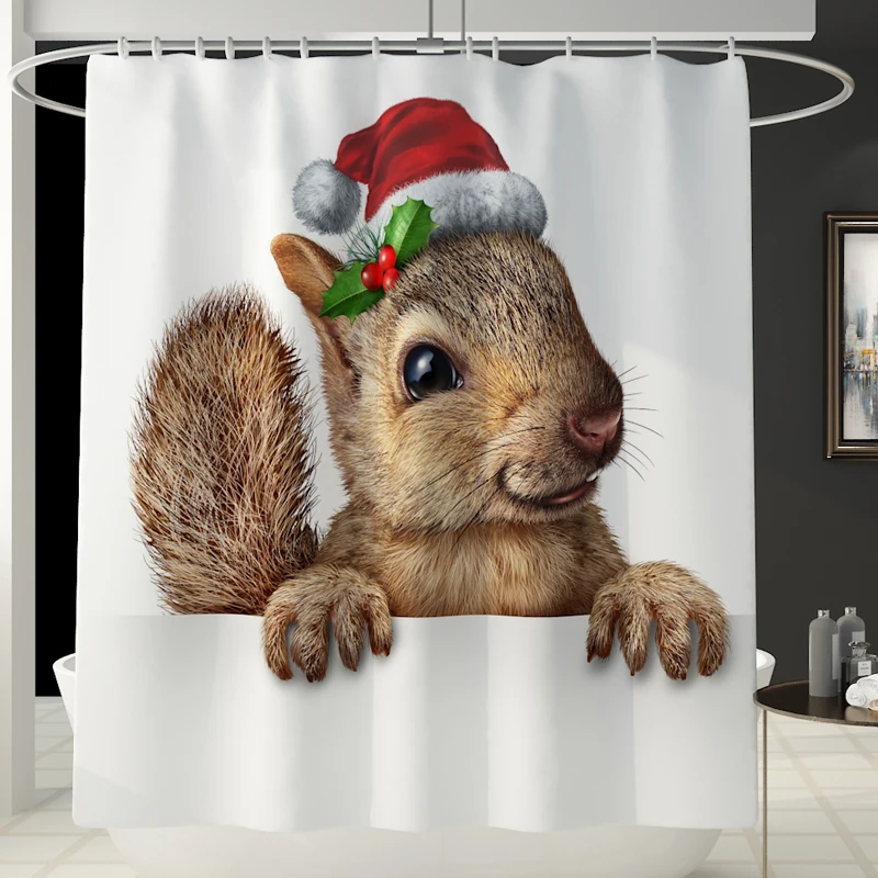 1pc shower curtain A 180*180 см Водонепроницаемая Шторка для ванной Рождественская белка печать занавеска для душа коврик для унитаза нескользящий коврик декоративный Декор DW088 - Цвет: 1pc shower curtain A