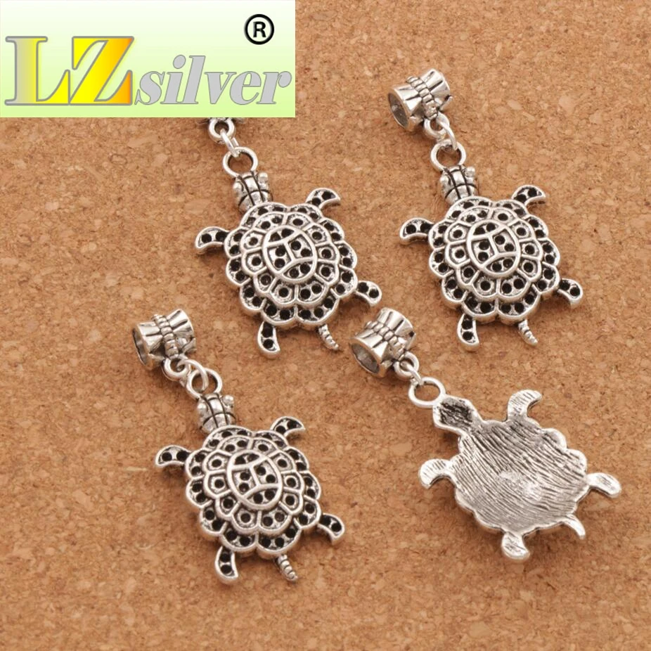 Sea Tortoise Turtle Animal Big Hole Beads 44.5x21.3mm 60pcs zinc alloy Dangle Fit European Bracelets Jewelry DIY B1181