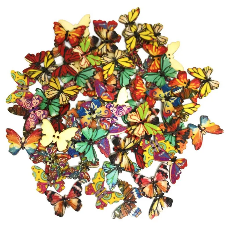 

50pcs Mixed Butterfly Wooden Sewing Buttons For Clothing Needlework Scrapbooking Wood Botones Decorative Crafts Diy Accessories
