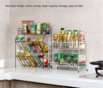 

High Quality Spice Rack for Countertop 2-Tier Metal Spice Bottle Storage Shelf for Kitchen Cabinet Pantry