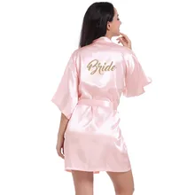 Халат атласный Атласный халат для женщин пижамы для невест Свадебные brideslmaid подарок мать сестра невесты Короткие шелковый халат жениха Вечерние розовый