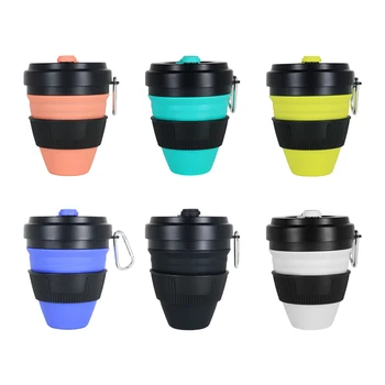 

450ml Silicone Folding Cup Outdoor Sports Travel Portable Telescopic Collapsible Drink Coffee Water Cup with Lid