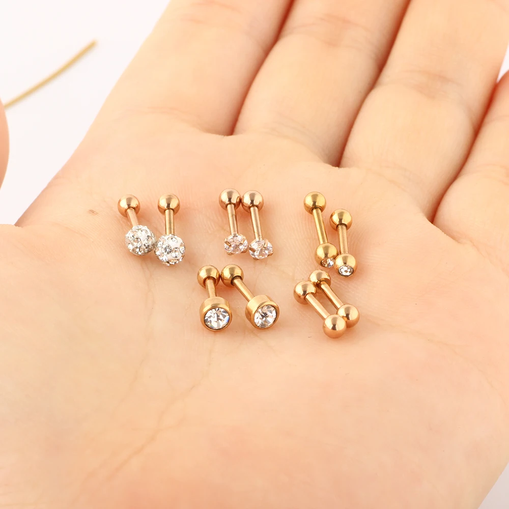 10set/LOT 16G Stainless Steel Ear Cartilage Helix Tragus Earrings For Women Crystal Daith Piercing Silver Gold Body Jewelry