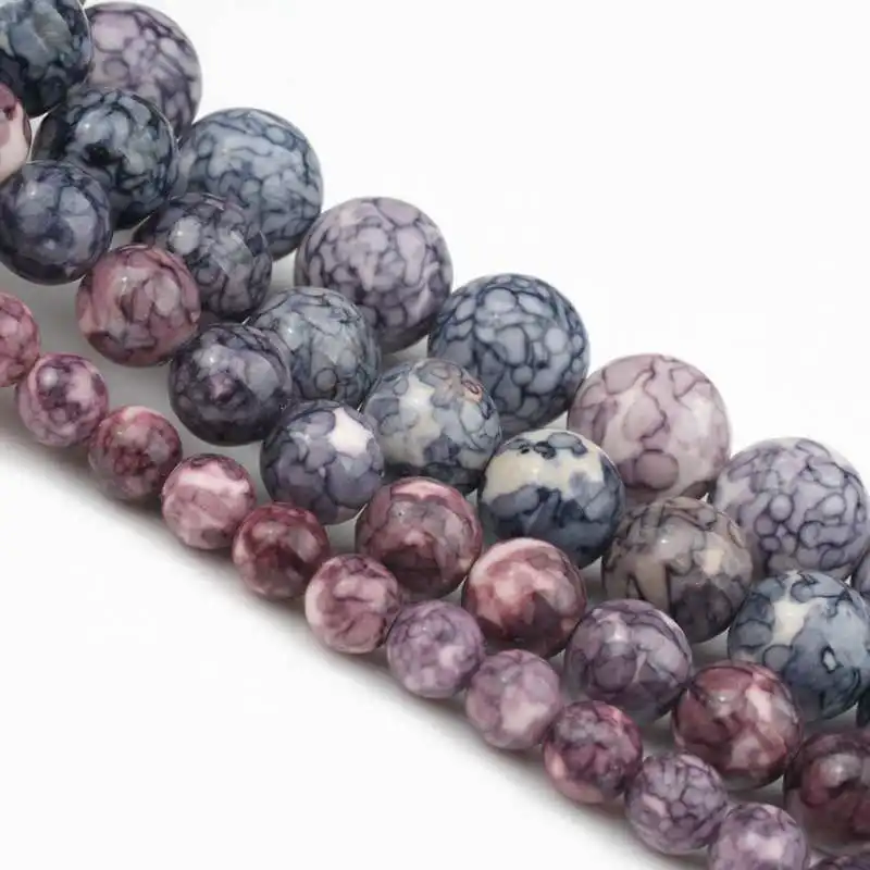 Natural Stone Beads Purple Spotted Rain Jaspers Loose Beads For Jewelry Making DIY Bracelet Accessories 15'' 4/6/8/10/12mm