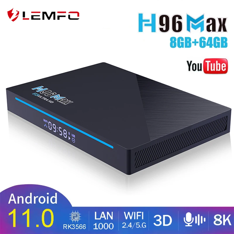 LEMFO Smart TV Box H96 MAX RK3566 Android 11 0 8 Гб Оперативная память 64 Встроенная Поддержка 1080p 8K Google