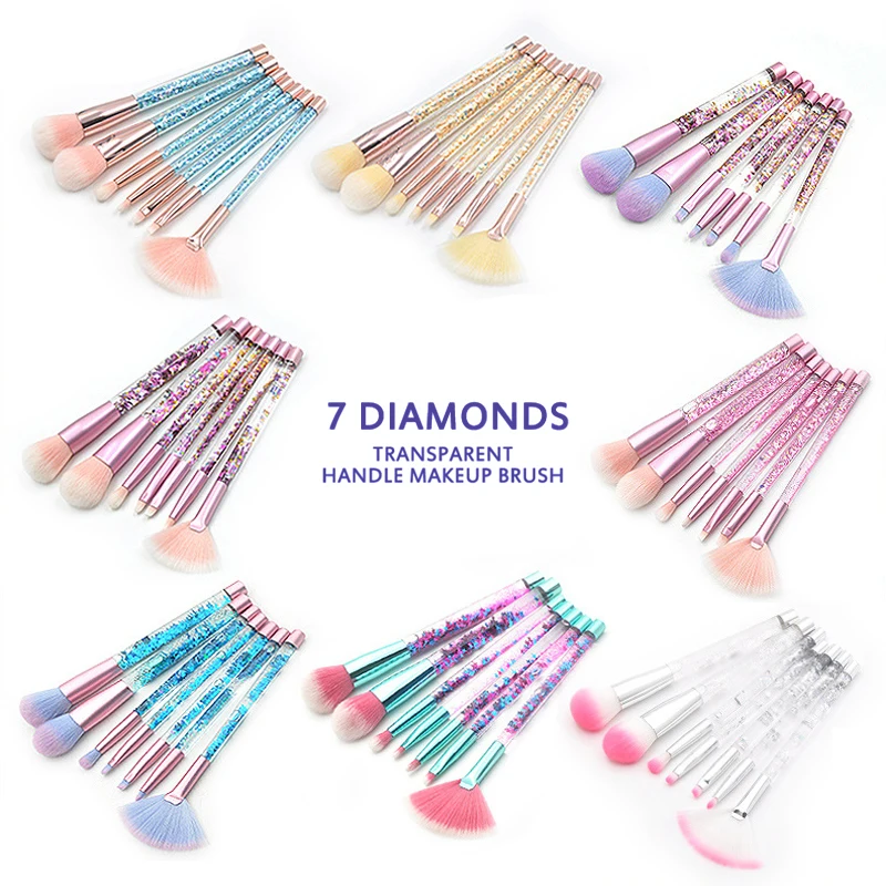 Portable 7pcs Make Up Brushes Set Transparent Crystal Diamond Plastic Handle Makeup For Eye Shadow Foundation Powder | Красота и