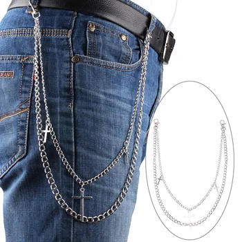

Long Double Layer Cross Waist Chain Punk Hip Hop Rock Pants Chain Metal Keychains Personality Men Women Bag Trinket Pendant