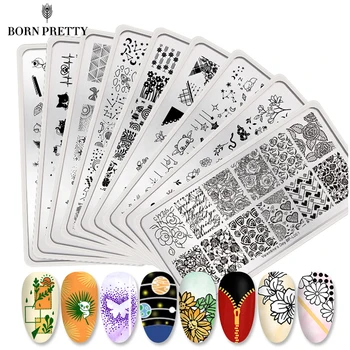 

BORN PRETTY Nail Stamping Plates Set Flower Gemetory Design DIY Image Printing Stencil Tool Nail Stamping Template With Stamper