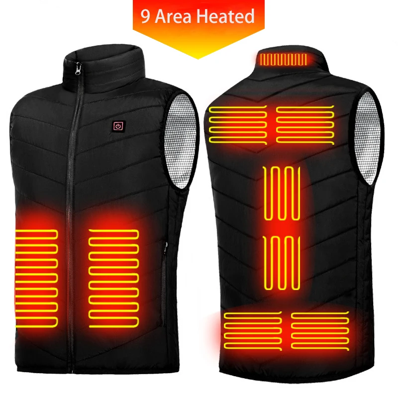 Chaleco térmico de 9 áreas para hombre y mujer, chaqueta con calefacción eléctrica, USB, paño al aire libre para caza, Invierno