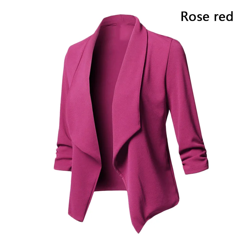 Rose red Sytyle Модный женский костюм пальто пиджак в деловом стиле куртка с длинными рукавами верхняя одежда женские блейзеры пиджак в повседневном стиле - Цвет: Rose red