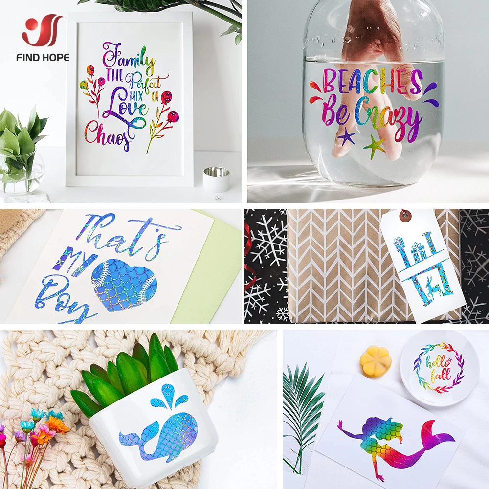 Holographic Gradient Shining Rainbow Adhesive Craft Vinyl Leopard Mermaid 6 Sheets for DIY Cutter and Cameo DIY Decoration