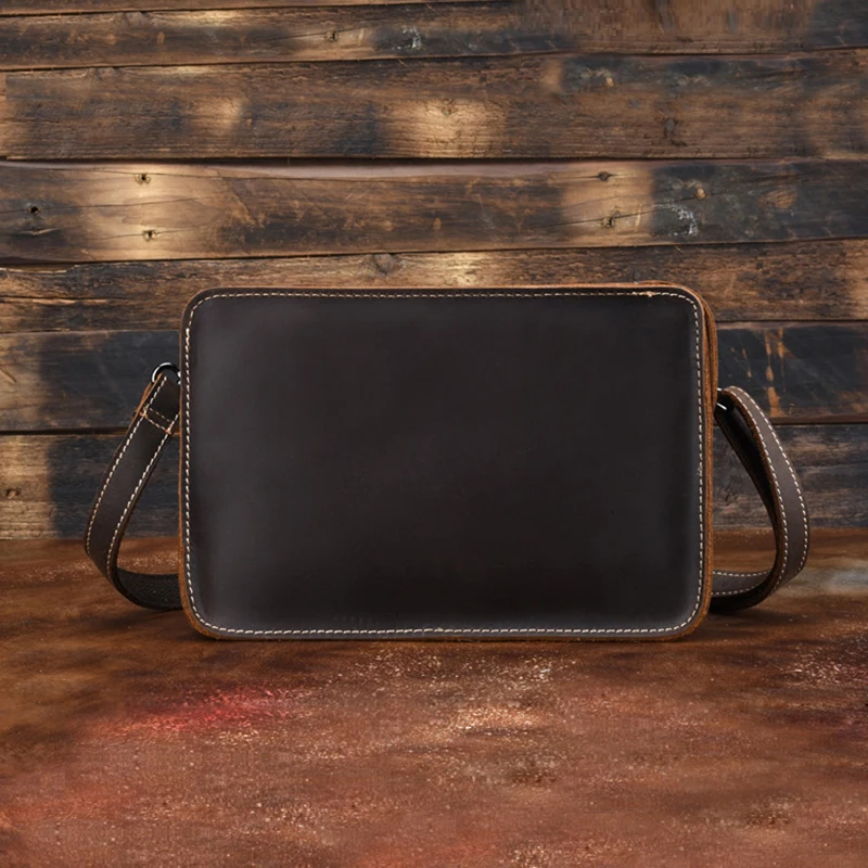 Luufan Crazy Horse Leather Men Small Hand Clutch Bag Cow Leather Shoulder Clutch Wallet With Chain Business Sling Document bag 4