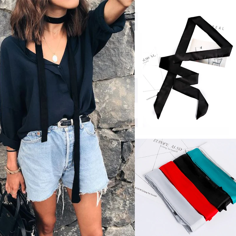 

Women Handle Bag Belt Hair Head Multifunction All-Match Silk Scarf 200x5CM Long Skinny Scarf Decorative Lady Wrapped mascarillas