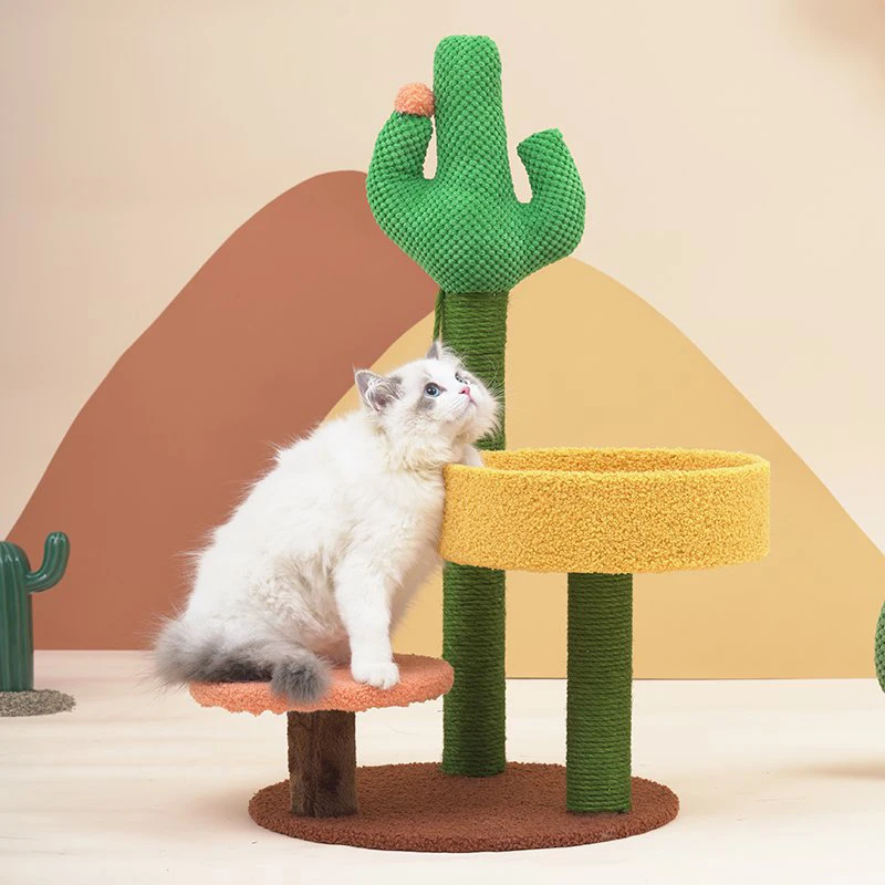 Cactus Style Sisal Cat Scratching Post Climbing Frame Tree Tower Playing Ball Toys Jumping Platform Furniture Pet Products | Дом и сад
