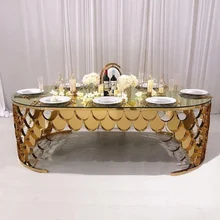

Luxury Oval Marble Dining Table Gold Stainless Steel Fish Scale Wedding Table for Home Hotel Restaurant furniture