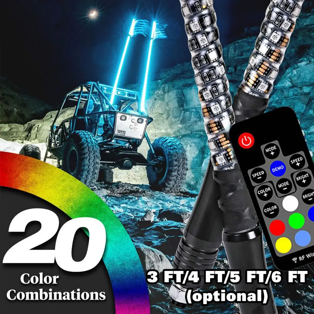 For SUV ATV UTV RZR Led US Flag Lights RGB Color-changing Off-road Dune Buggy Led Flagpole Lights 3F