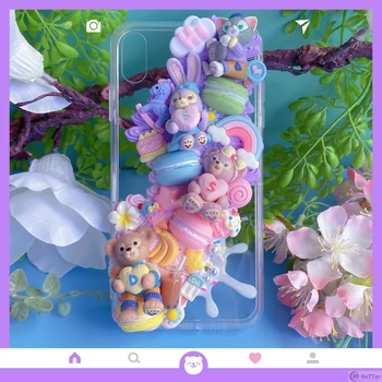 

For Samsung S20 Ultra DIY Case 3D Duffy Bear Phone Cover Galaxy Note 10 Plus Handmade Cream Shell Note 8/9 Candy Food S8/s9/s10+