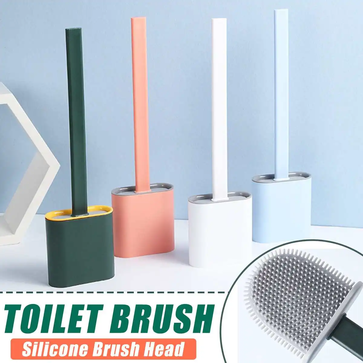 Creative Silicone Wc Toilet Brush Wall Mounted Flat Head Flexible Soft Bristles 