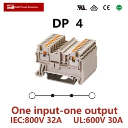 Dinkle dp cabo de alimentação com 4 molas, conexão gaiola para alimentação, devolução, plug de tração, conector elétrico, bloco de terminais com trilho din, st 4