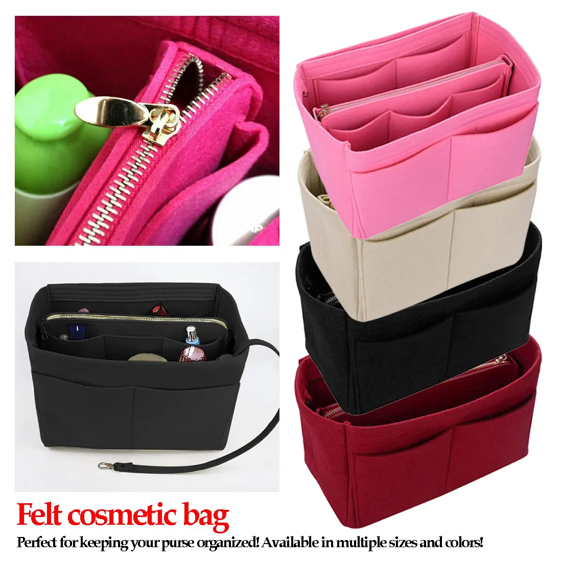 Travel Toiletry Kit Handbags Organizer 100% Felt Bag Organizer Insert Make Up Bag Cosmetic Cases travel organizer Makeup Case