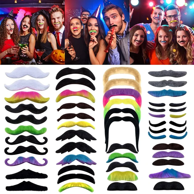 Ensemble de fausses moustaches auto-adhésives, moustache fantaisie, costume  de paupières d'Halloween, ensemble d'autocollants pour mascotte, fête, 48  pièces - AliExpress