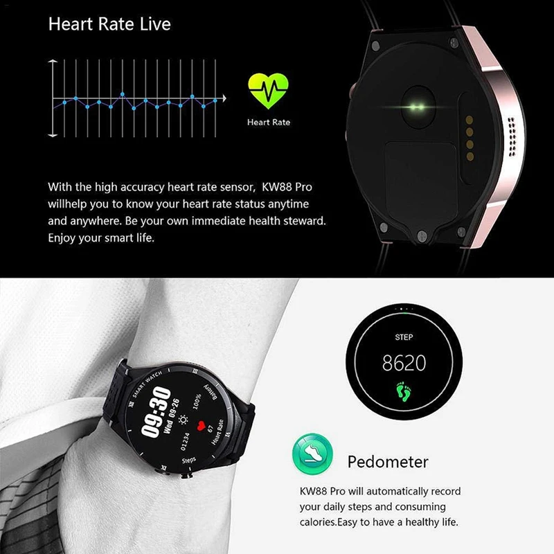 Смарт-часы kingwear Kw88 Pro 3g Android 7,0 1. 3g Гц четырехъядерный 16 Гб Wifi Gps 2Mp камера монитор сердечного ритма 3g Смарт-часы мобильный