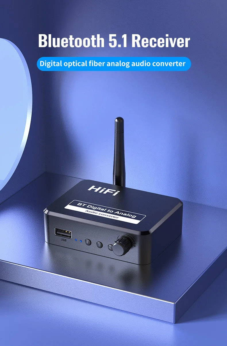 

Приемник Bluetooth 5,1, цифровой оптоволоконный аналоговый аудиопреобразователь, USB-плеер, HIFI Стерео качество звука