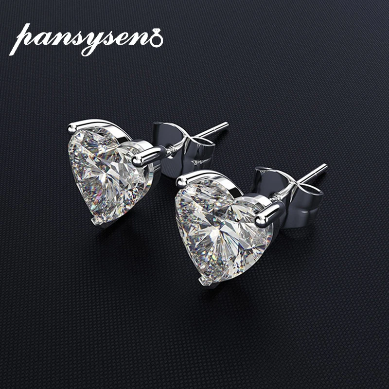

PANSYSEN Charms 8x7MM Heart Shape Created Moissanite Wedding Engagement Stud Earrings For Women Silver 925 Fine Jewelry Earring