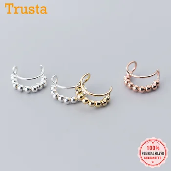 

TrustDavis Real 925 Sterling Silver Fashion Sweet Beads Double Ear Clip Earrings For Women Wedding Party Fine Jewelry DA1855