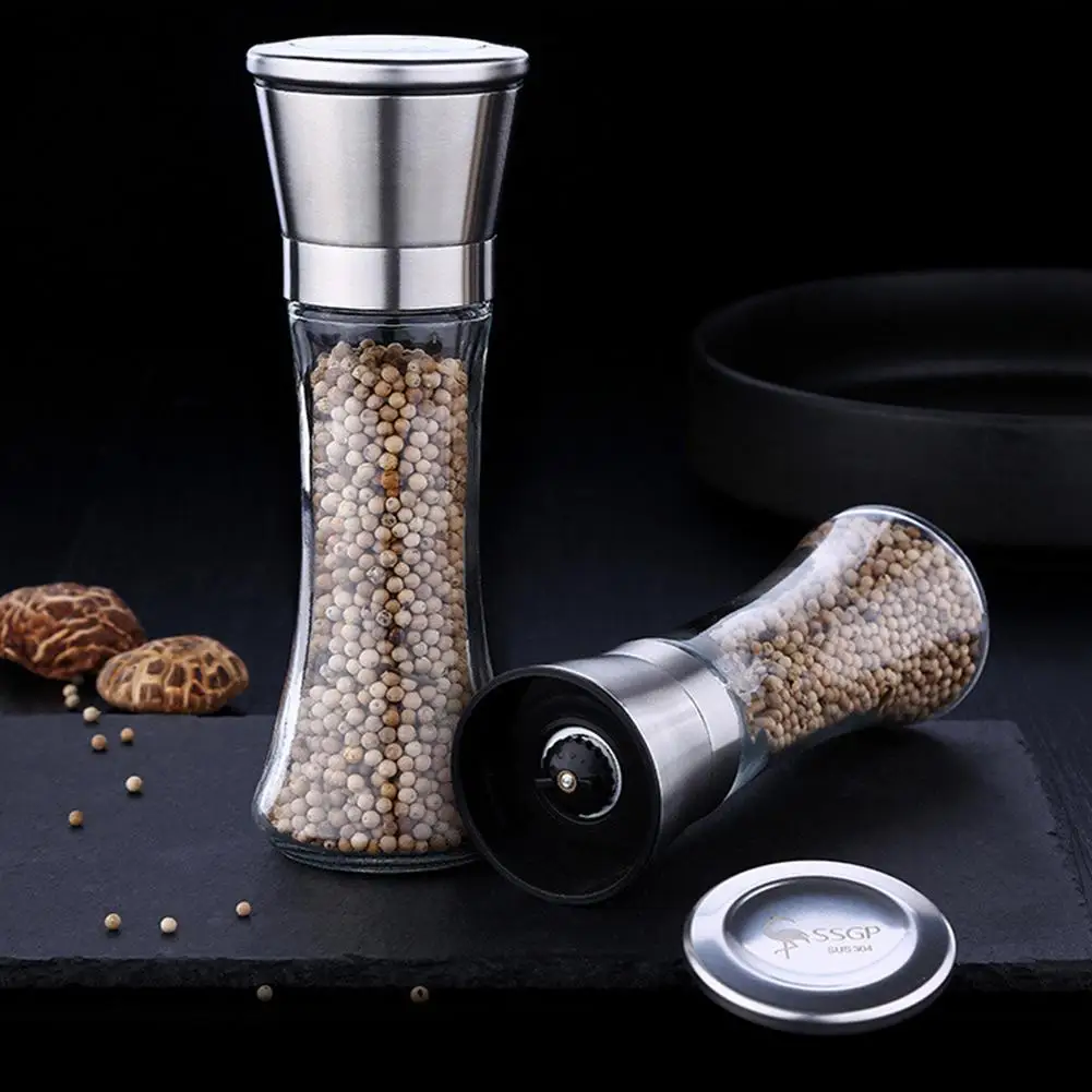 

TPFOCUS Spice Jar Set Stainless Steel Pepper Grinder Shakers Glass Body Seasoning Pot Spice Storage Container Kitchen Tools