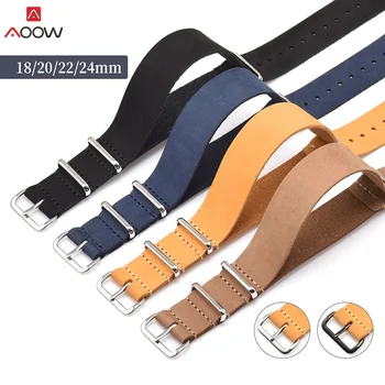 

AOOW Genuine Leather ZULU Watchband Strap NATO Watch Strap 18mm 20mm 22mm 24mm Black Buckle Watch Accessories High Quality