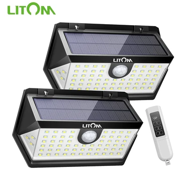 

2 Pack LITOM 63 LED Solar Light Upgraded PIR Motion Sensor Solar Light with Remote Controller IPX7 Waterproof Solar Wall Lights