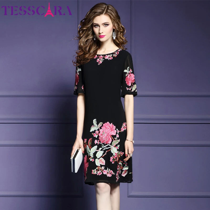 TESSCARA, женское летнее роскошное офисное платье с вышивкой, женские элегантные коктейльные платья, Ретро стиль, винтажные вечерние платья, женское платье размера плюс