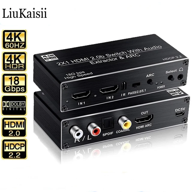 Product Spotlight: 4K 60HZ Switch HDMI2.0 2 input 1 output Switcher R/L SPDIF Audio Separation Extractor;ARC HDCP2.2 for PS4 Xbox With IR Control