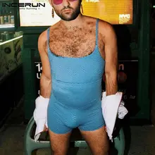 

INCERUN Comfortable Homewear Men Fashionable All-match Simple Onesies Sexy Leisure Water Ripples Sleeveless Bodysuits S-5XL 2021