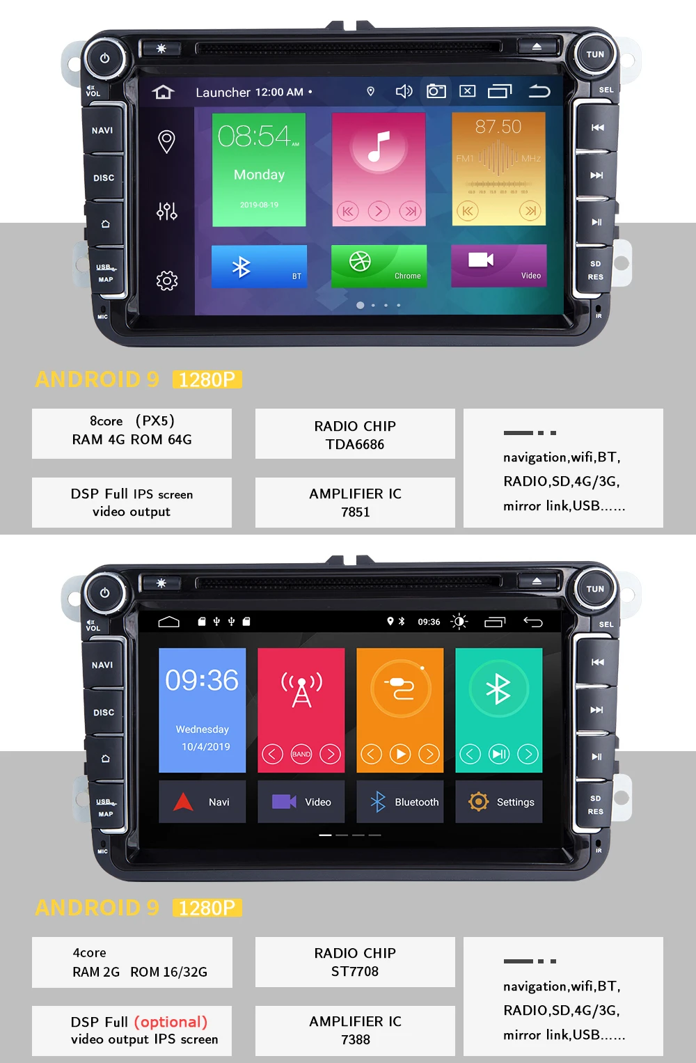 4 ГБ 2 Din Android 9 Авторадио gps навигация для VW Passat B6 T5 amarok volkswagen Skoda Octavia 2 seat leon 2 golf 5 мультимедиа