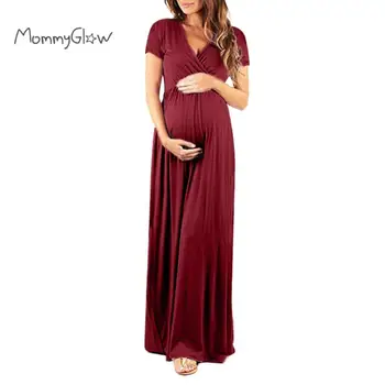 

Women's Pregnancy Dress Long V Collar Short Sleeve Dress Maternity Lady's Sundress Summer Dress Photo Shoot Pregnant Clothes New