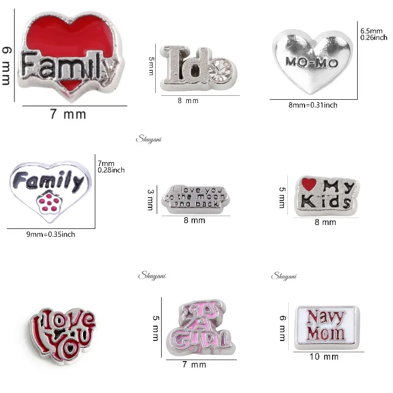 20Pcsalloy Ti Amo La Luna E La Schiena Charms Galleggianti Cuore Amore Famiglia Mamma Ciondolo Misura Medaglione Di Vetro Ciondolo Collane Gioielli