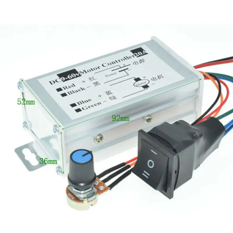 DC 9 V-60 V Max 20A PWM двигатель постоянного тока бесступенчатый переключатель управления переменной скоростью