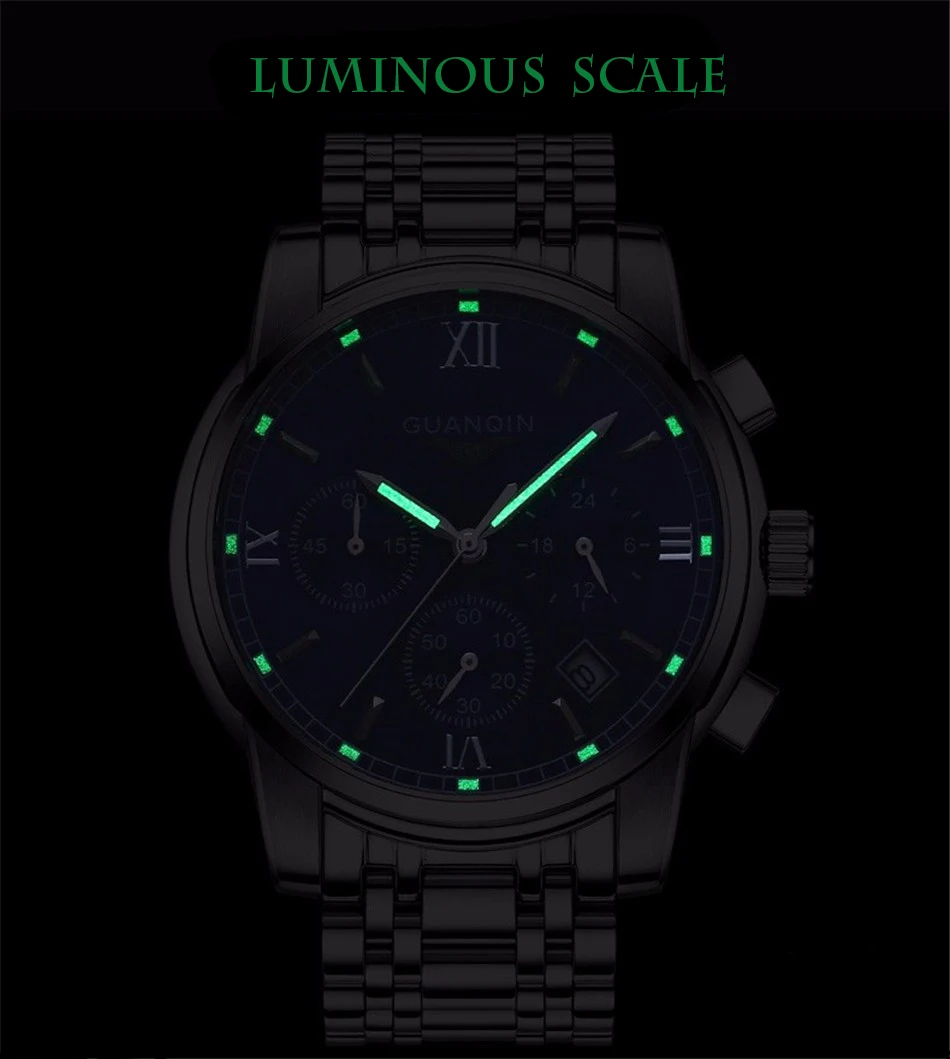 GUANQIN, новинка, мужские часы, Лидирующий бренд, Роскошные Кварцевые бизнес часы с хронографом, мужские водонепроницаемые наручные часы