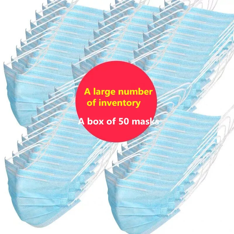 

50pcs In Stock Masks 3Ply Non Woven Protective Face Mouth Mask Disposable Anti-Dust and Fog Masks Earloops Soft Breathable Mask
