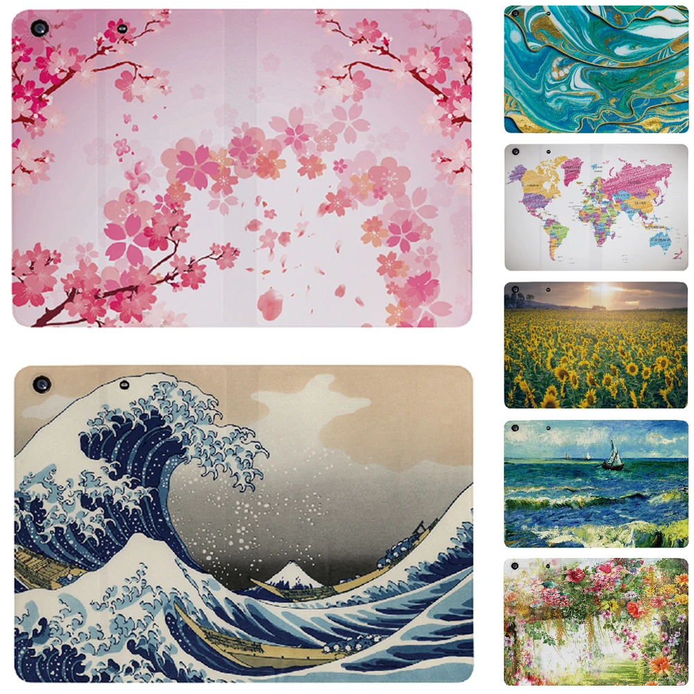 

Case for iPad Mini 1 2 3 4 Cover Marble Printed Shell Protective Sleeve Smart Gogh Paint Leather Floral Funda Cute Book