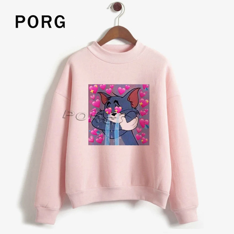 

Cat Tom Mouse Jerry Gothic Graphic Tops Cute Pink Heart Women Sweatershirt Kawaii Cartoon Harajuku Korean Harajuku Hoodie 2019