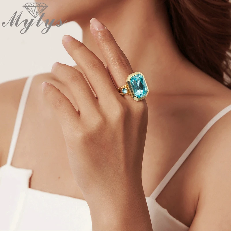 Mytys светильник, синий кристалл, ювелирные наборы, расширенная резка, 3D прозрачный камень, геометрическое кольцо, серьги, ожерелье, наборы
