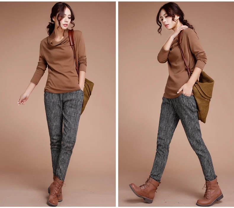 Модные женские зимние новые корейские полосатые брюки с эластичной резинкой на талии и бархатной теплой хлопковой тканью Harlan, повседневные облегающие брюки