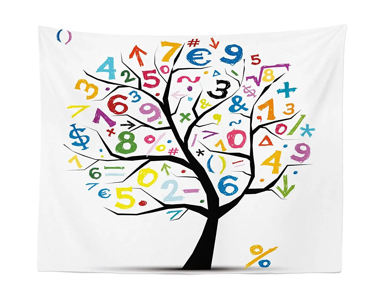 

Tree with Colorful Numbers Math Funny Kids Drawing Fabric Wall Hanging Decor Charcoal
